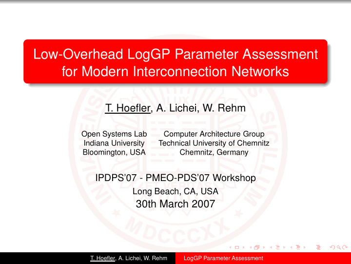 low overhead loggp parameter assessment for modern