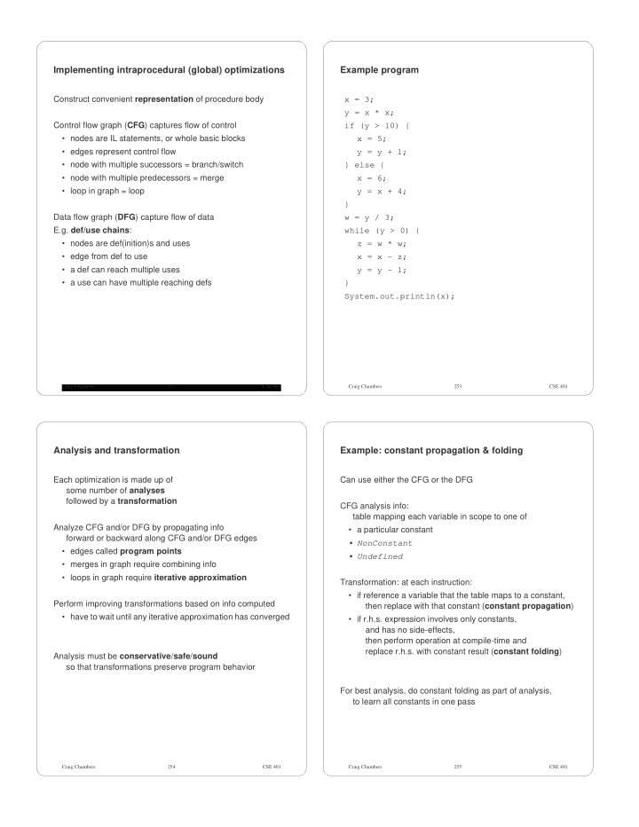 implementing intraprocedural global optimizations example