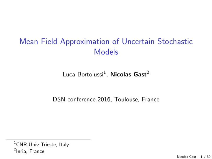 mean field approximation of uncertain stochastic models