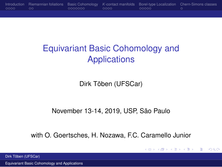 equivariant basic cohomology and applications