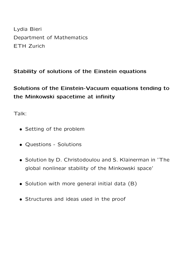 lydia bieri department of mathematics eth zurich