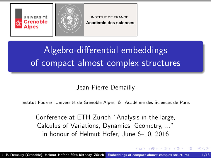 algebro differential embeddings of compact almost complex