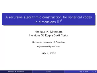 A recursive algorithmic construction for spherical codes in dimensions R 2 k  Henrique K. Miyamoto