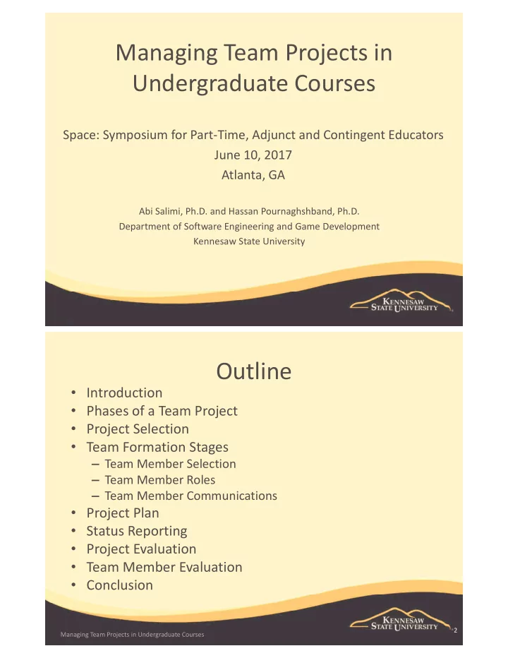 managing team projects in undergraduate courses