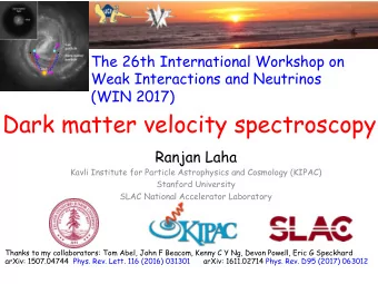 Dark matter velocity spectroscopy  Ranjan Laha  Kavli Institute for Particle Astrophysics and