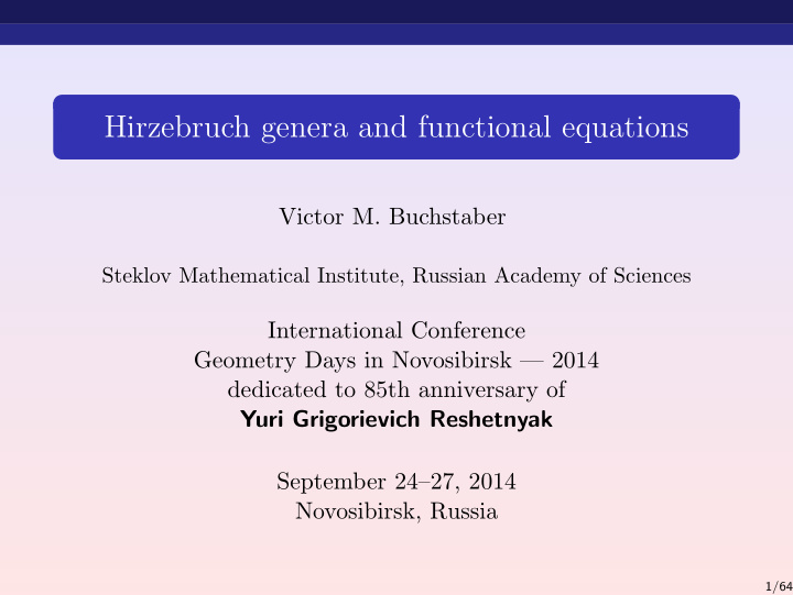 hirzebruch genera and functional equations