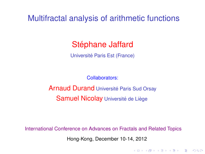 multifractal analysis of arithmetic functions st ephane