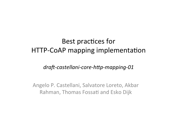 best prac ces for http coap mapping implementa on