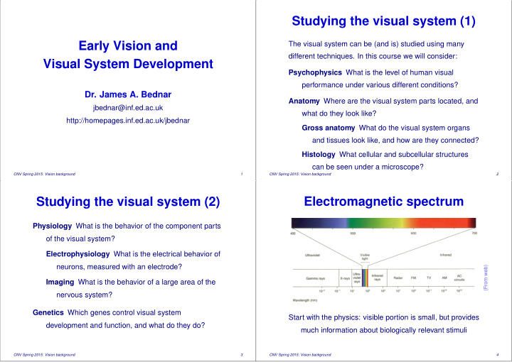 studying the visual system 1 early vision and