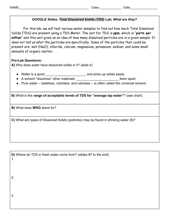 google slides total dissolved solids tds lab what are