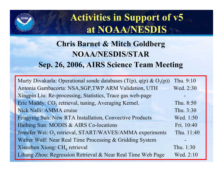 activities in support of v5 at noaa nesdis