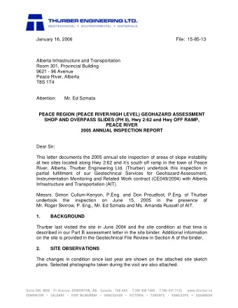 January 16, 2006  File:  15-85-13  Alberta Infrastructure and Transportation  Room 301, Provincial