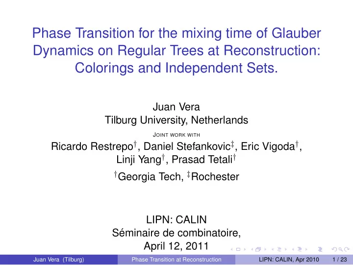 phase transition for the mixing time of glauber dynamics