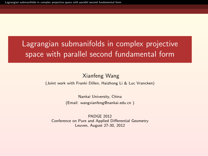 lagrangian submanifolds in complex projective space with