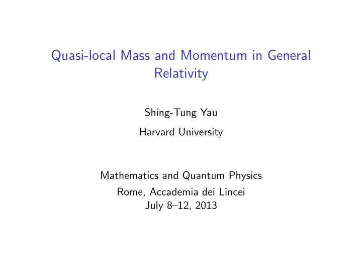 quasi local mass and momentum in general relativity