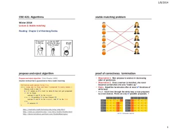 CSE 421: Algorithms  stable matching problem  Winter 2014  Lecture 2: Stable matching  Reading: