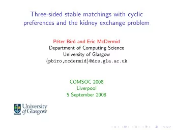 Three-sided stable matchings with cyclic  preferences and the kidney exchange problem  P  eter
