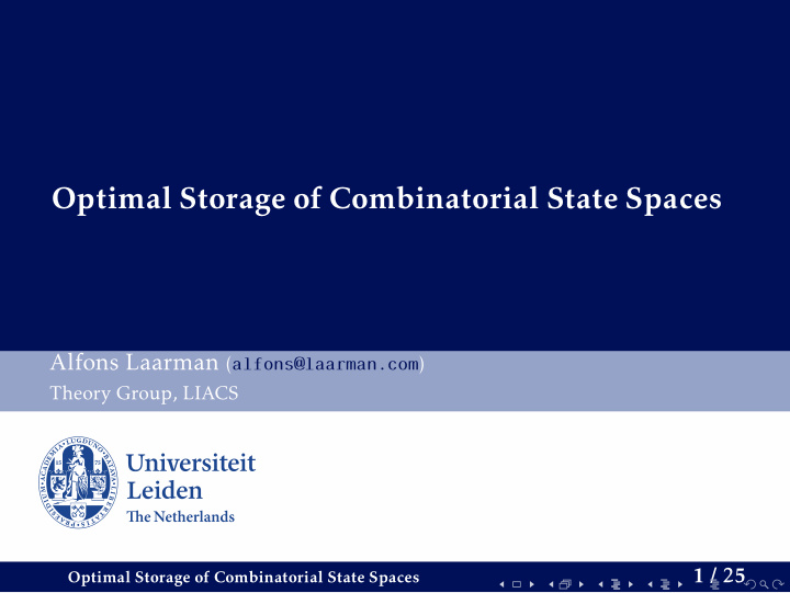 optimal storage of combinatorial state spaces