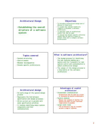 Architectural design process  Sub- systems and modules  System structuring  A sub- system is