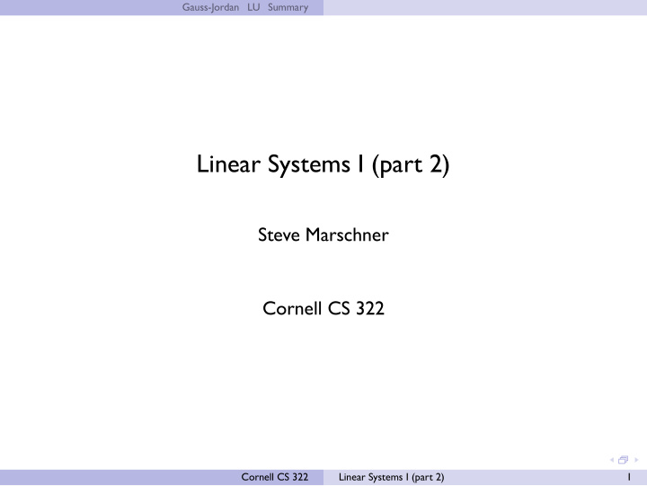 linear systems i part 2