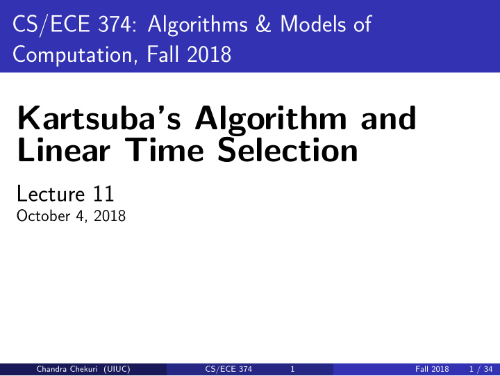 kartsuba s algorithm and linear time selection