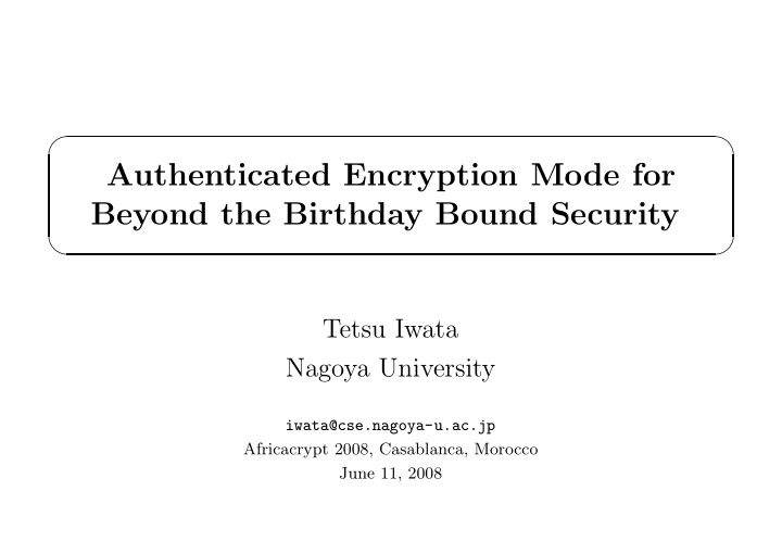 authenticated encryption mode for beyond the birthday