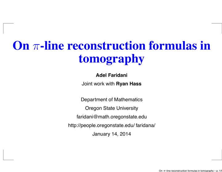 on line reconstruction formulas in tomography