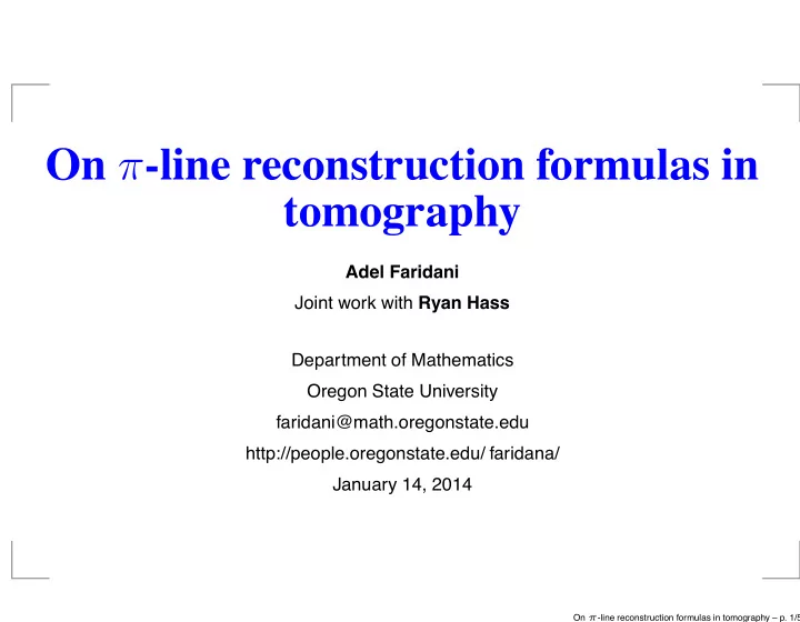 on line reconstruction formulas in tomography