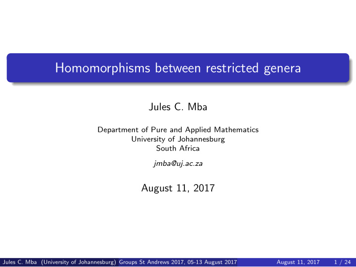 homomorphisms between restricted genera