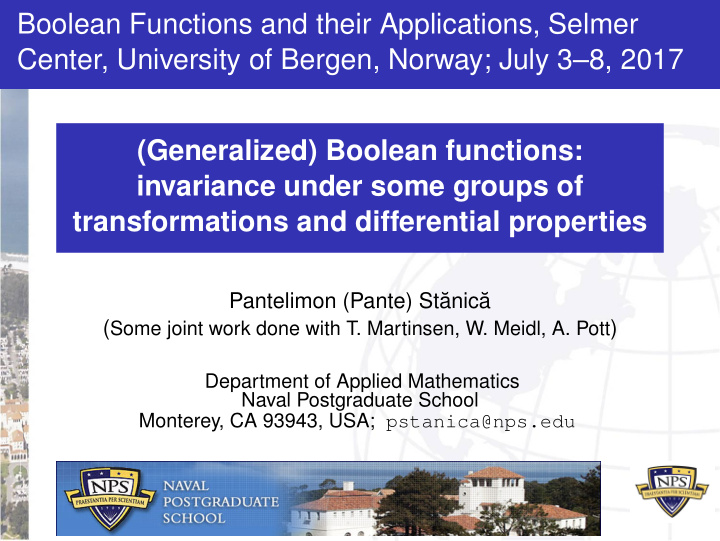 boolean functions and their applications selmer center