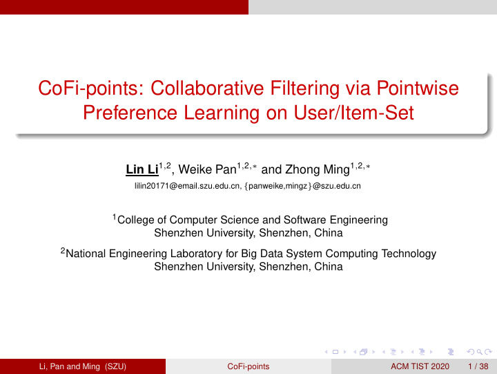 cofi points collaborative filtering via pointwise