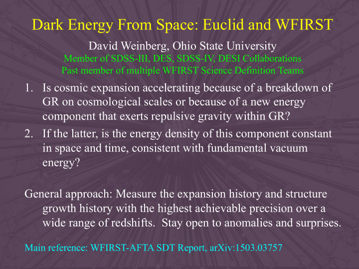 dark energy from space euclid and wfirst