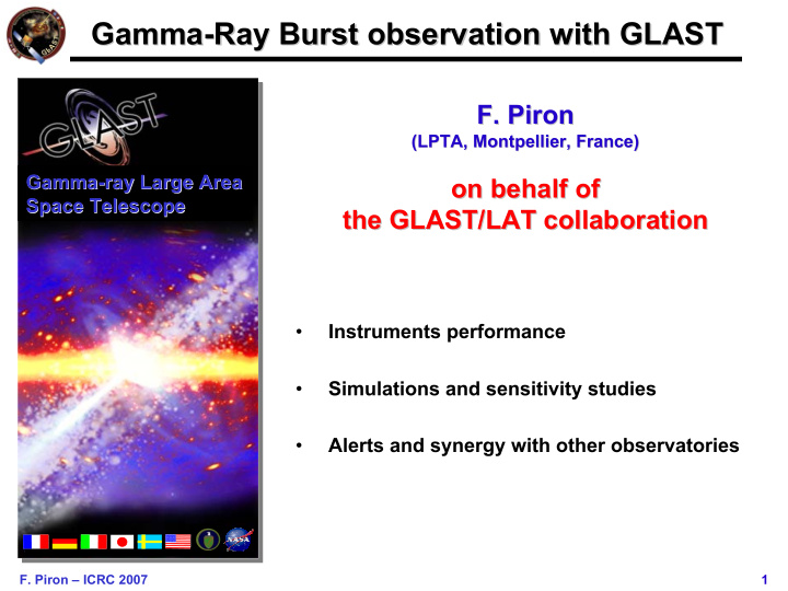 gamma ray burst observation with glast ray burst