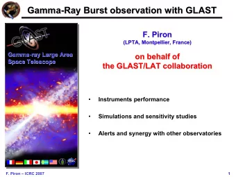 Gamma-  -Ray Burst observation with GLAST  Ray Burst observation with GLAST  Gamma  F. Piron  F.