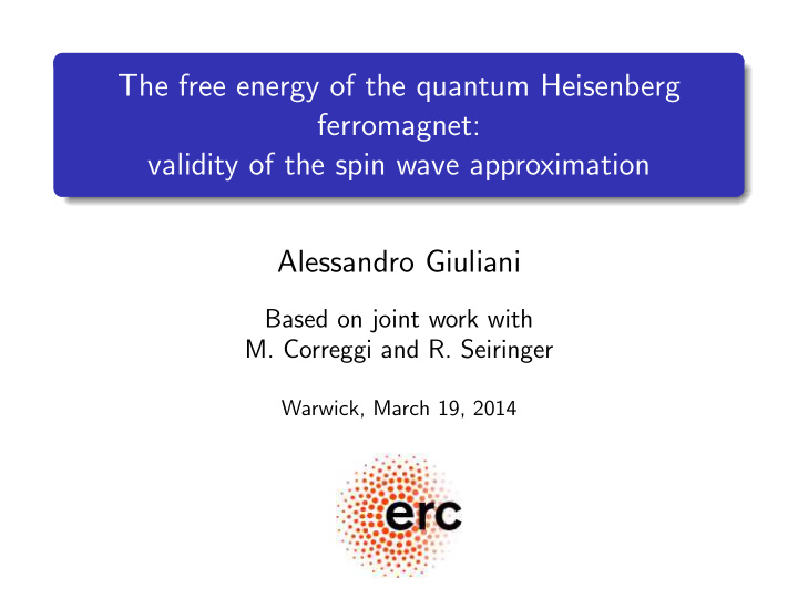 the free energy of the quantum heisenberg ferromagnet