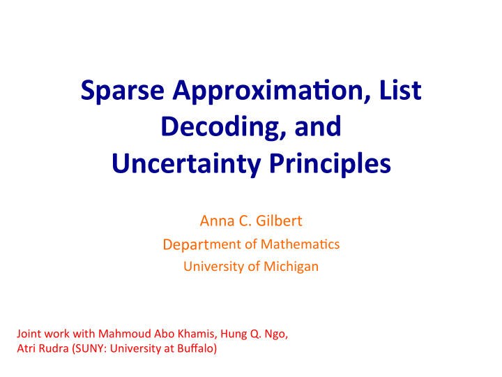 sparse approxima on list decoding and
