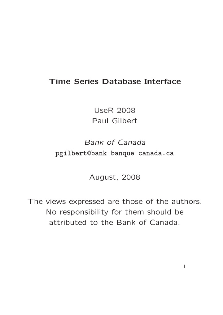 time series database interface user 2008 paul gilbert