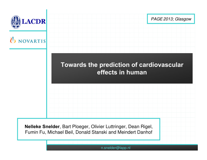 towards the prediction of cardiovascular effects in human