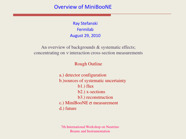 overview of miniboone