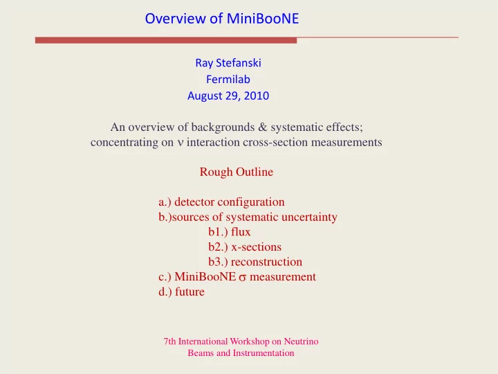 overview of miniboone