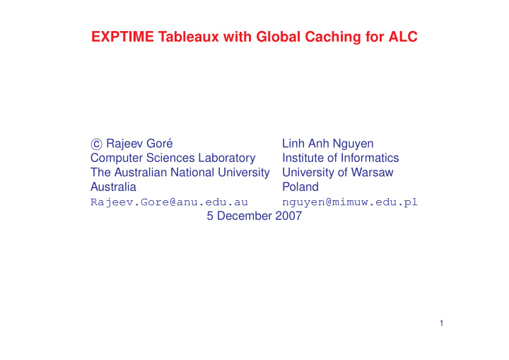 exptime tableaux with global caching for alc