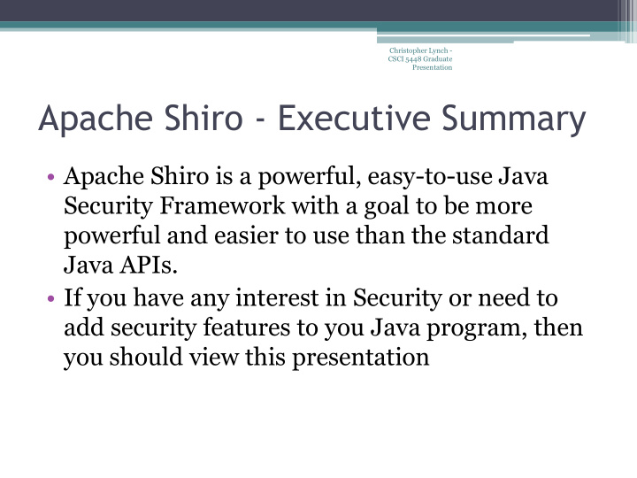 apache shiro executive summary