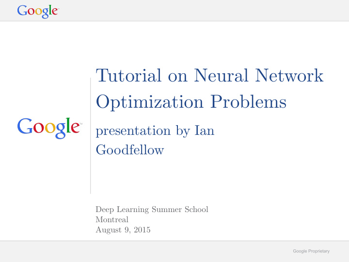 tutorial on neural network optimization problems