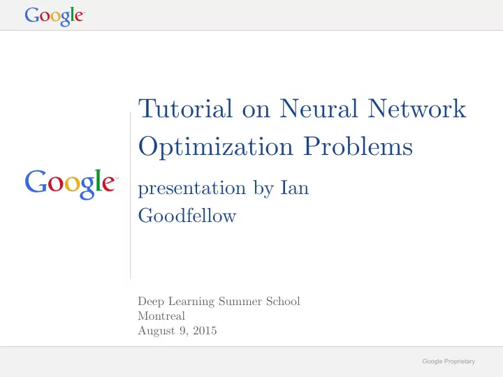 tutorial on neural network optimization problems