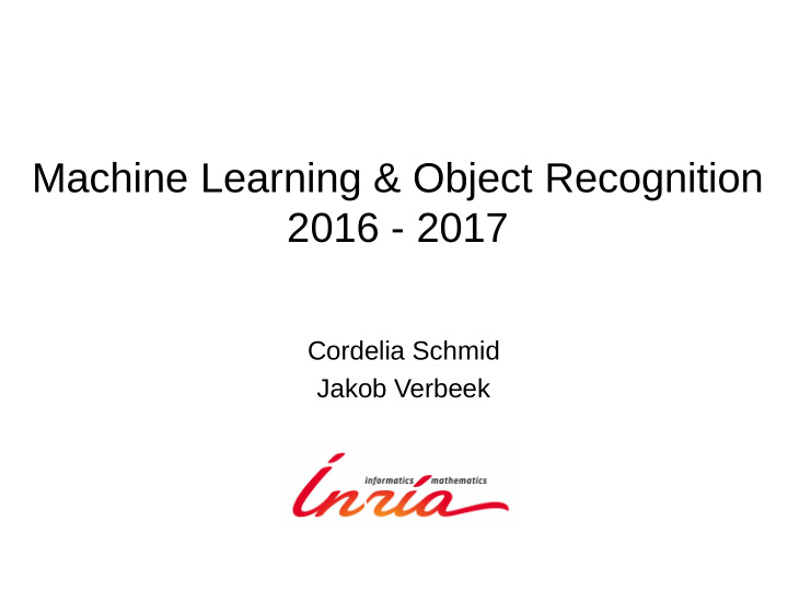 machine learning object recognition 2016 2017