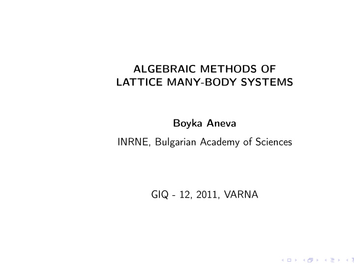 algebraic methods of lattice many body systems boyka