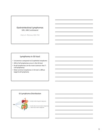 Gastrointestinal Lymphomas EATL, MALT, and beyond Maria A. Pletneva, MD, PhD Lymphoma in GI tract