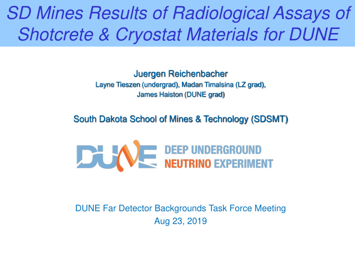 sd mines results of radiological assays of