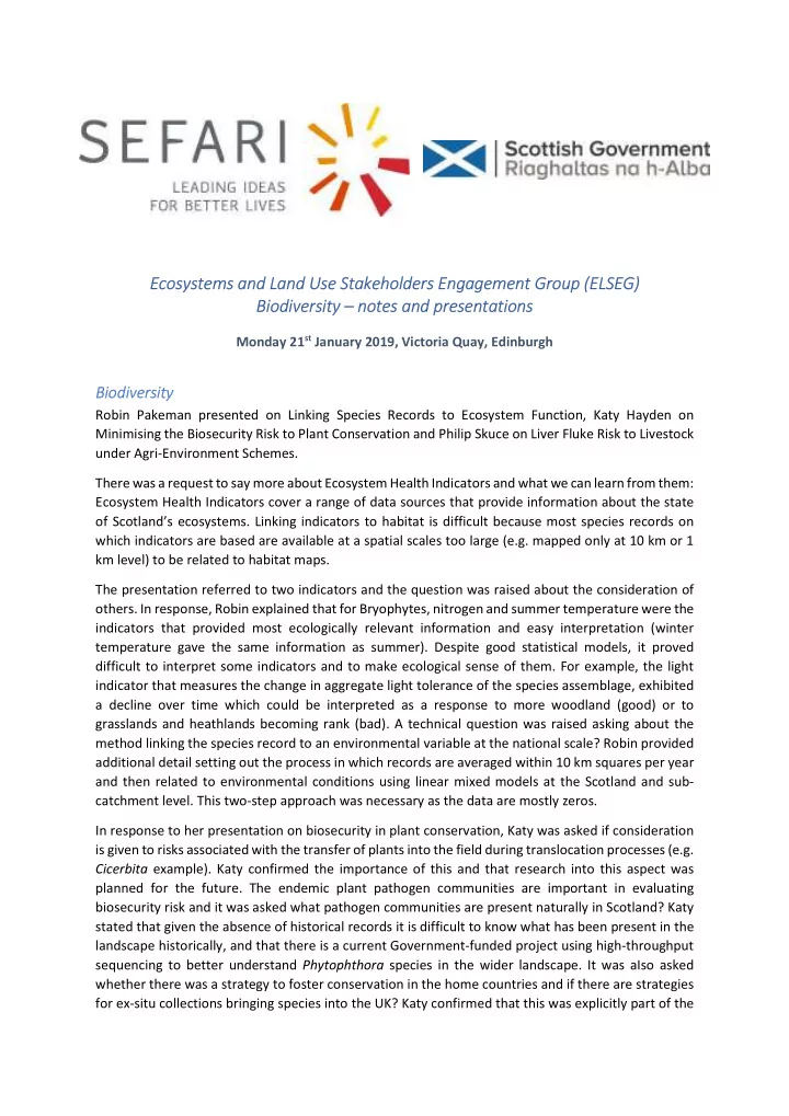 ecosystems and land use stakeholders engagement group