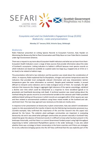 Ecosystems and Land Use Stakeholders Engagement Group (ELSEG)  Biodiversity  notes and